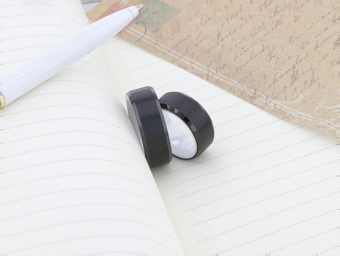 SIGMA Black Tungsten Brushed Center Men’s Wedding Band with Polished Beveled Edges & White Interior - 8mm - Larson Jewelers