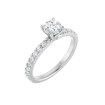 AMELIA Silver Round Lab Grown Diamond French-Set Engagement Ring - Larson Jewelers