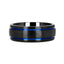 SHERIFF Domed Black Titanium Brushed Finish Men’s Wedding Ring with Blue Grooves – 8mm