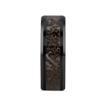 SILURIAN Dinosaur Bone Inlaid Black Ceramic Beveled Edged Ring - 4mm or 8mm - Larson Jewelers