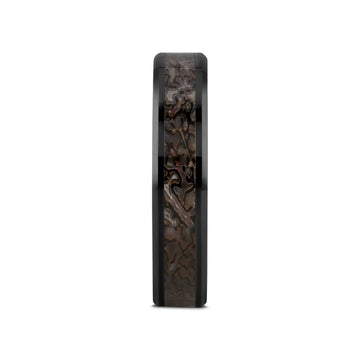 SILURIAN Dinosaur Bone Inlaid Black Ceramic Beveled Edged Ring - 4mm or 8mm - Larson Jewelers