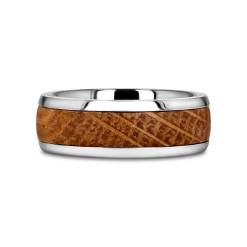STAVE Whiskey Barrel Inlaid Titanium Men's Wedding Band With Domed Polished Edges Made From Genuine Whiskey Barrels - 8mm - Larson Jewelers
