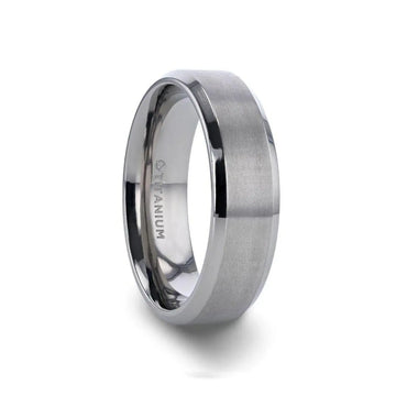 SHIRE Titanium Men’s Flat Wedding Ring, Brushed Center with Polished Beveled Edges — 6mm & 8mm - Larson Jewelers