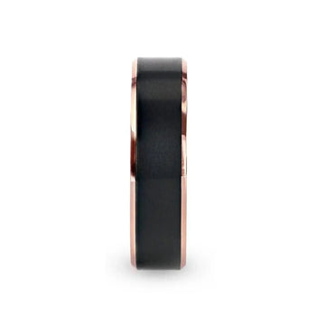 STEPHEN Rose Gold Plated Black Titanium Flat Brushed Center Men's Wedding Ring With Beveled Polished Edges - 6mm & 8mm - Larson Jewelers