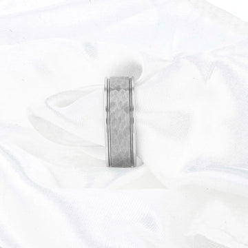 THORNTON Hammered Finish Center White Tungsten Carbide Wedding Band with Dual Offset Grooves and Polished Edges - 6mm & 8mm - Larson Jewelers