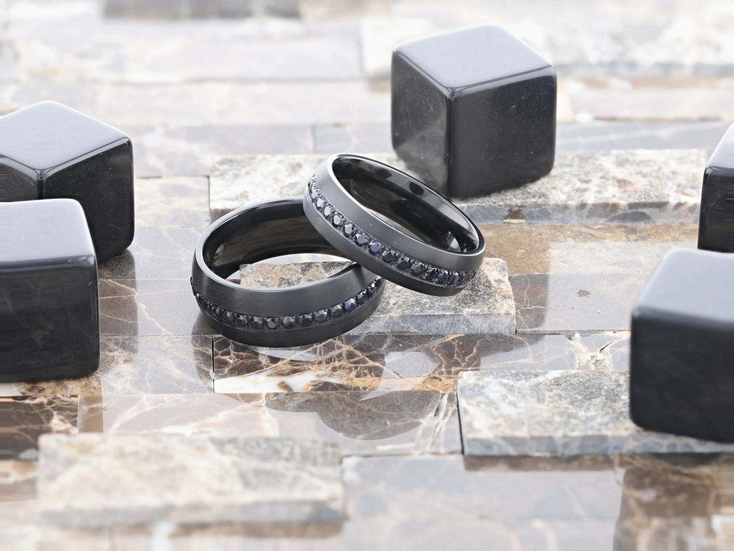 TALON Black Titanium Ring with Black Sapphires - 6mm - 8mm TALON Black Titanium Ring with Black Sapphires - 6mm - 8mm