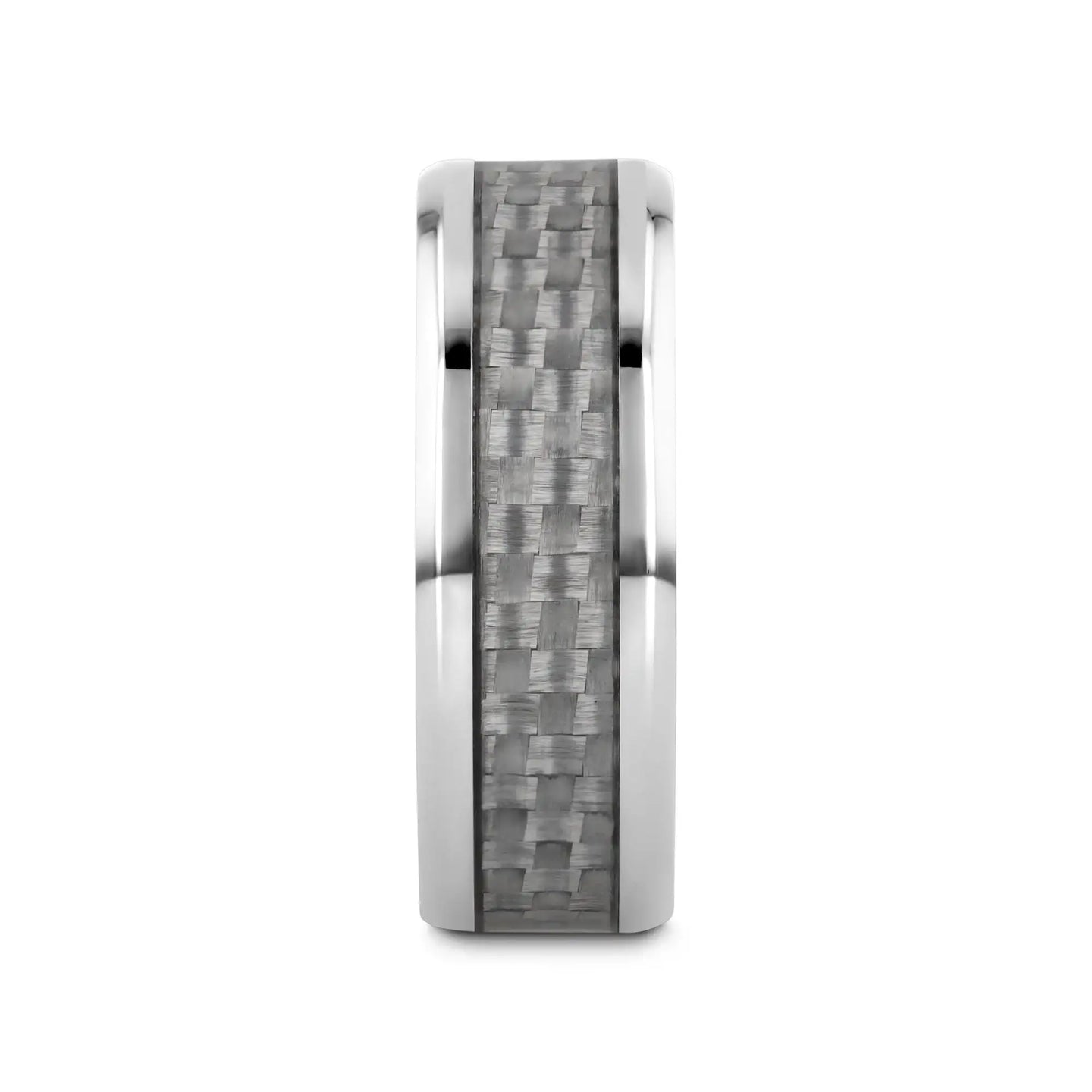 TANTALUS Beveled Edge Titanium Ring with White Carbon Fiber Inlay - 8mm - Larson Jewelers