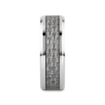 TANTALUS Beveled Edge Titanium Ring with White Carbon Fiber Inlay - 8mm - Larson Jewelers