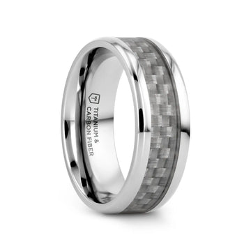 TANTALUS Beveled Edge Titanium Ring with White Carbon Fiber Inlay - 8mm - Larson Jewelers