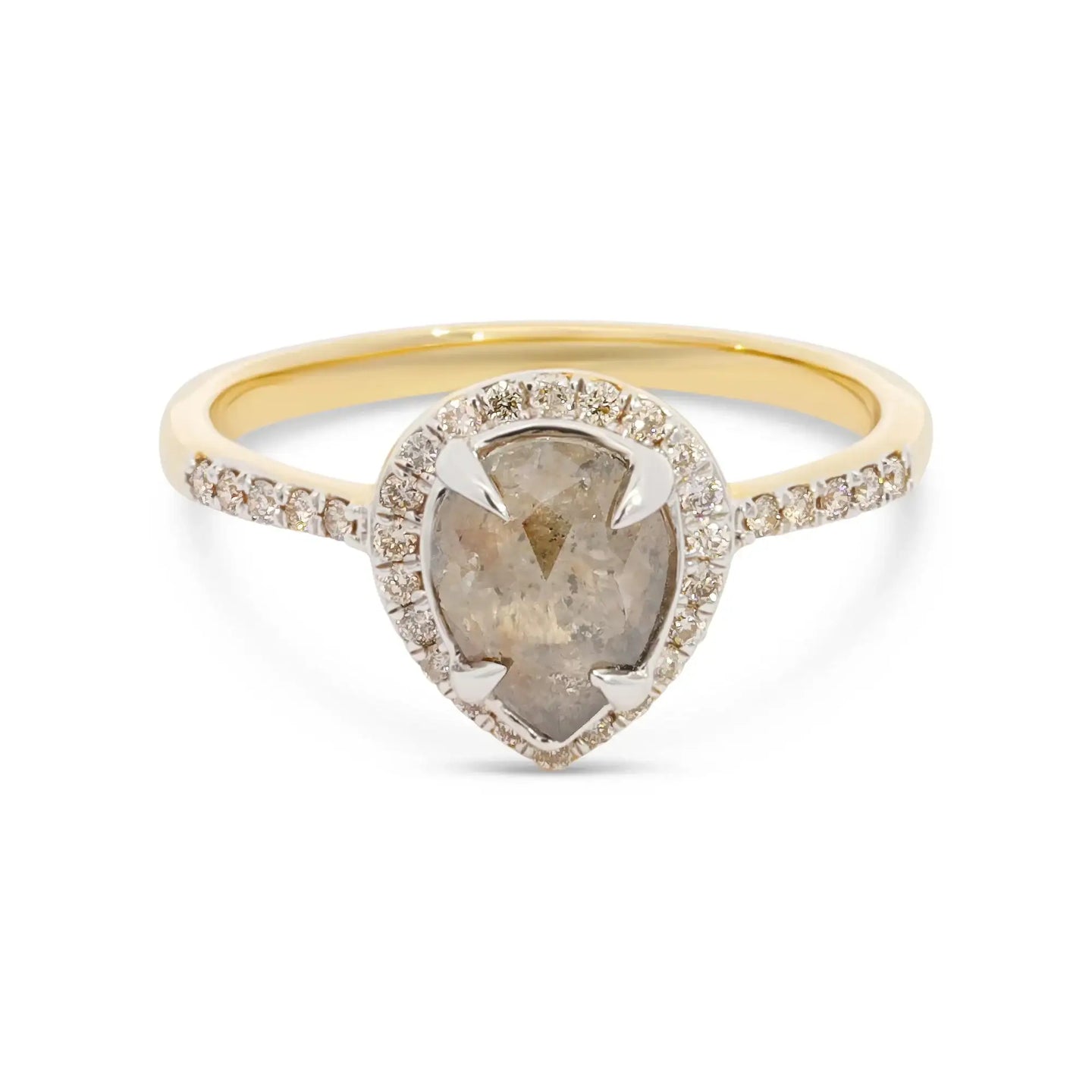 MELA 1.45ct 14K Gold Natural Pear Salt & Pepper Diamond Engagement Ring - Larson Jewelers