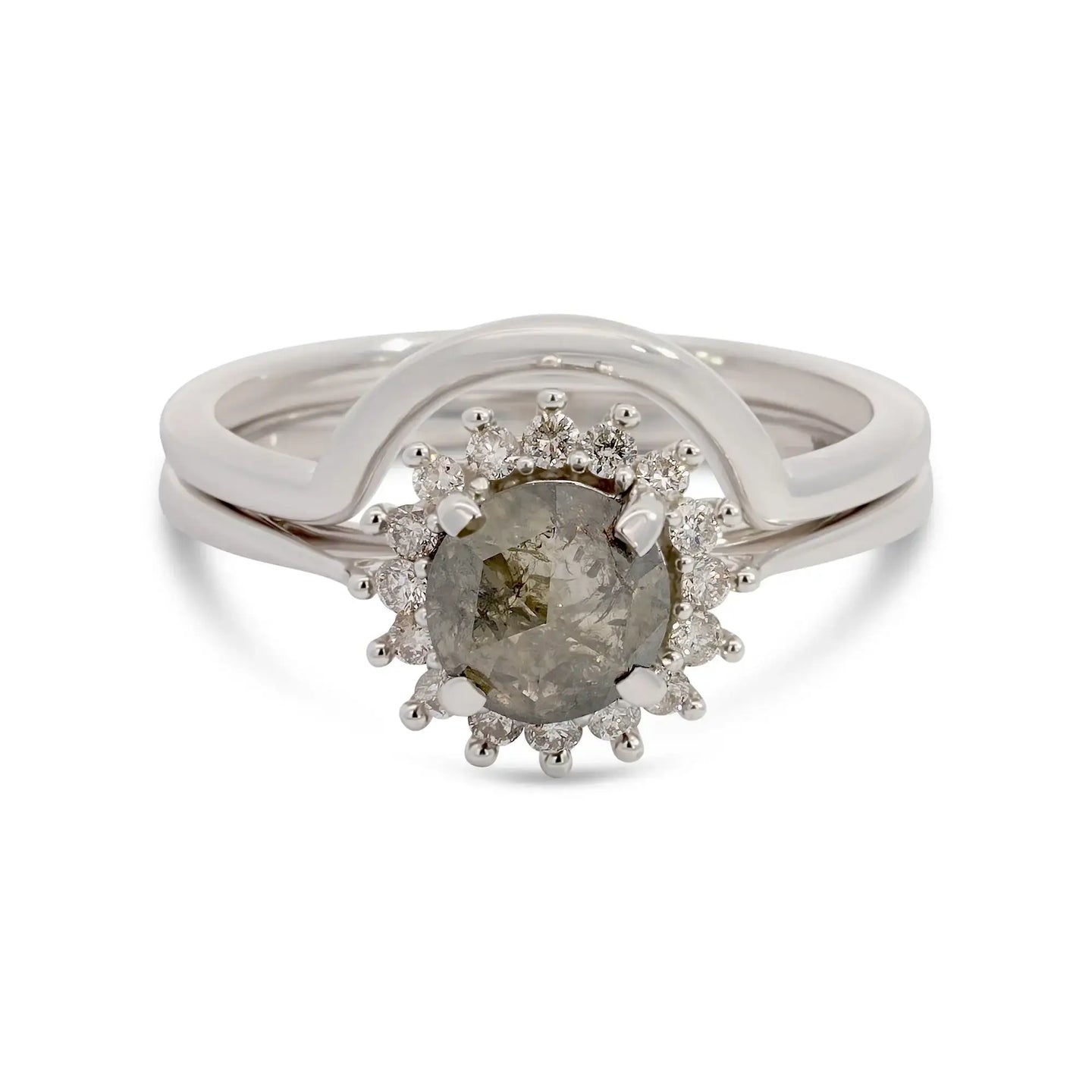 DUFF 1.46ct 14K White Gold Natural Salt & Pepper Diamond Engagement Ring With Matching Band - Larson Jewelers