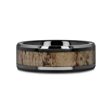 TRES Beveled Black Ceramic Polished Men's Wedding Band with Ombre Antler Inlay - 8mm - Larson Jewelers