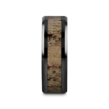 TRES Beveled Black Ceramic Polished Men's Wedding Band with Ombre Antler Inlay - 8mm - Larson Jewelers