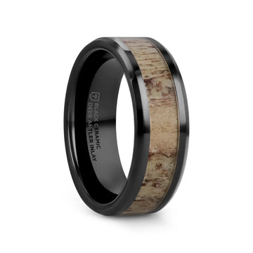 TRES Beveled Black Ceramic Polished Men's Wedding Band with Ombre Antler Inlay - 8mm - Larson Jewelers
