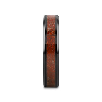 TRIASSIC Red Dinosaur Bone Inlaid Black Ceramic Beveled Edged Ring - 4mm & 8mm - Larson Jewelers