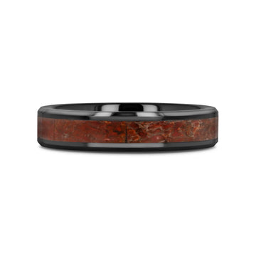 TRIASSIC Red Dinosaur Bone Inlaid Black Ceramic Beveled Edged Ring - 4mm & 8mm - Larson Jewelers