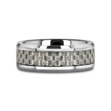 ULTIMUS Tungsten Carbide Ring with Beveled White Carbon Fiber Inlay - 4mm - 12mm - Larson Jewelers