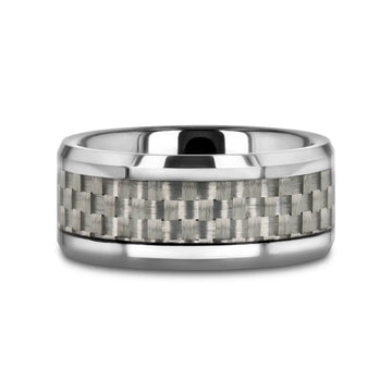 ULTIMUS Tungsten Carbide Ring with Beveled White Carbon Fiber Inlay - 4mm - 12mm - Larson Jewelers