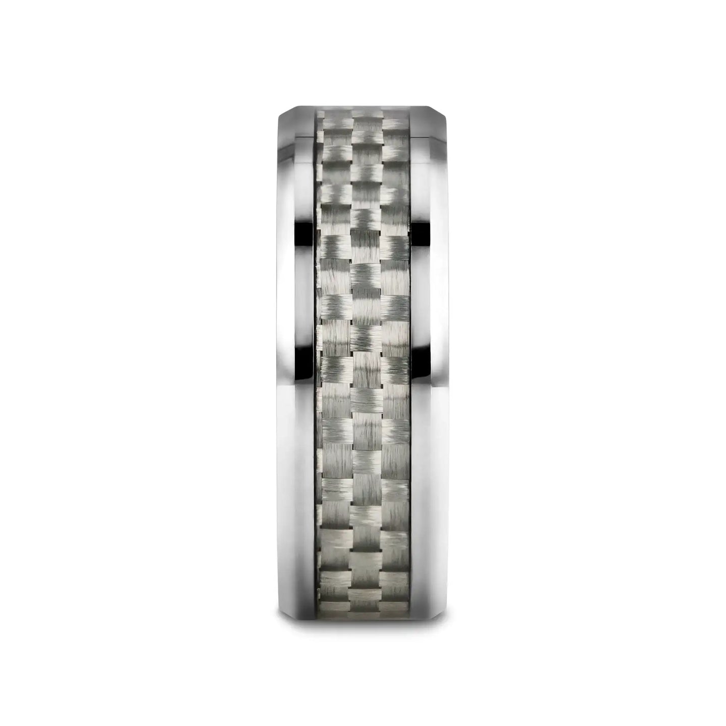 ULTIMUS Tungsten Carbide Ring with Beveled White Carbon Fiber Inlay - 4mm - 12mm - Larson Jewelers