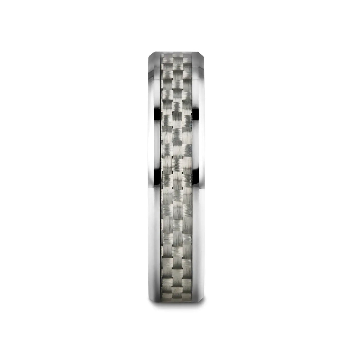 ULTIMUS Tungsten Carbide Ring with Beveled White Carbon Fiber Inlay - 4mm - 12mm - Larson Jewelers