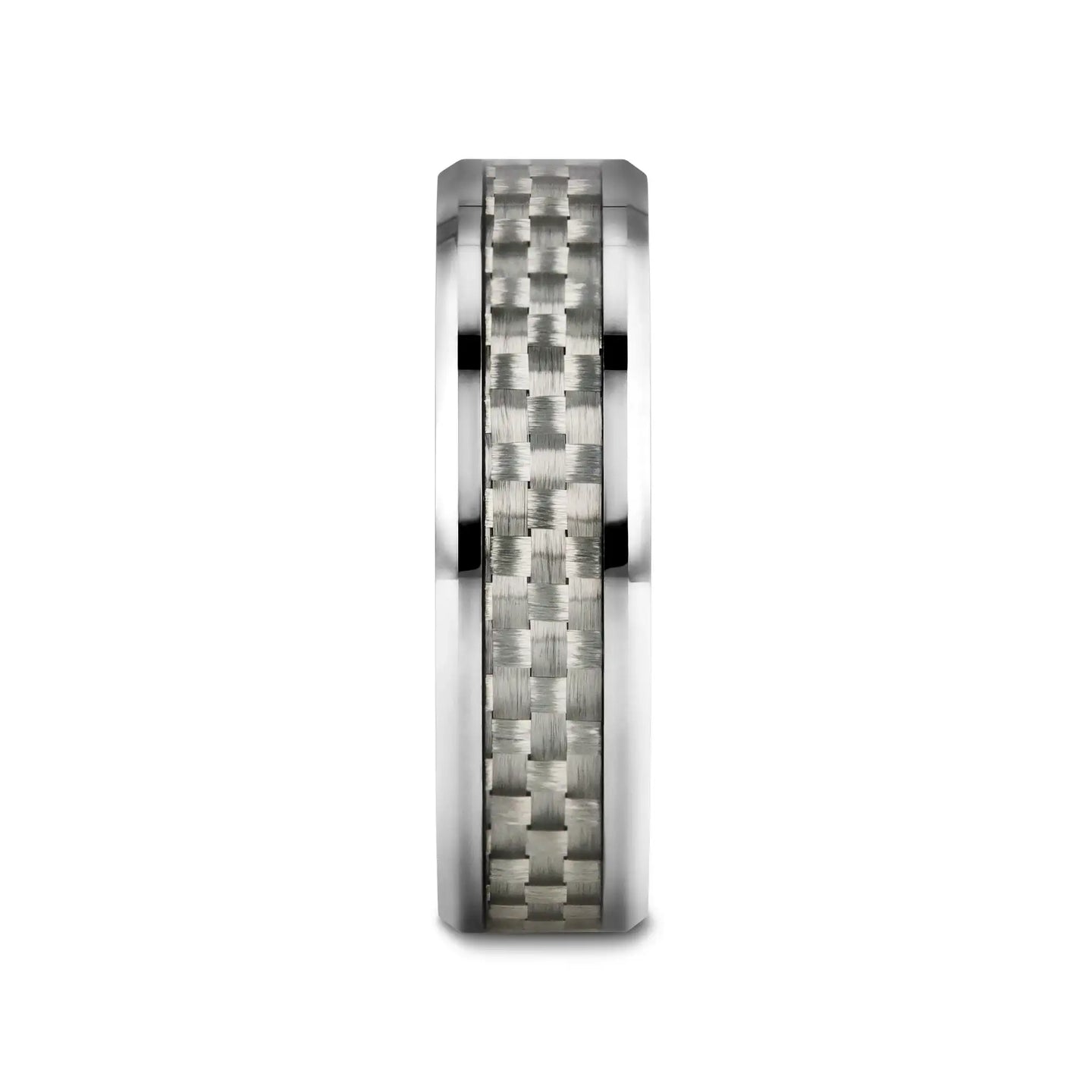 ULTIMUS Tungsten Carbide Ring with Beveled White Carbon Fiber Inlay - 4mm - 12mm - Larson Jewelers