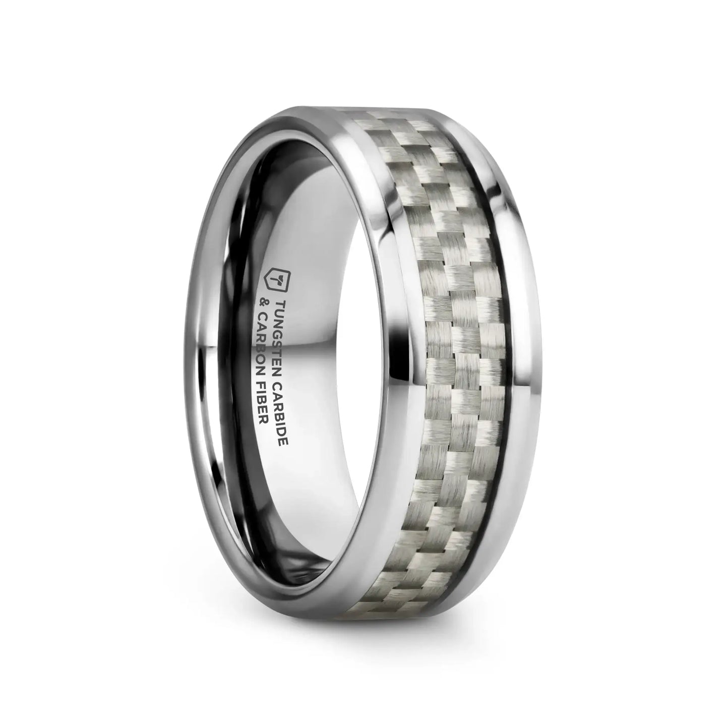 ULTIMUS Tungsten Carbide Ring with Beveled White Carbon Fiber Inlay - 4mm - 12mm - Larson Jewelers