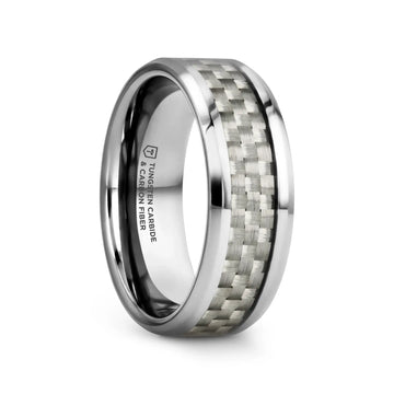 ULTIMUS Tungsten Carbide Ring with Beveled White Carbon Fiber Inlay - 4mm - 12mm - Larson Jewelers