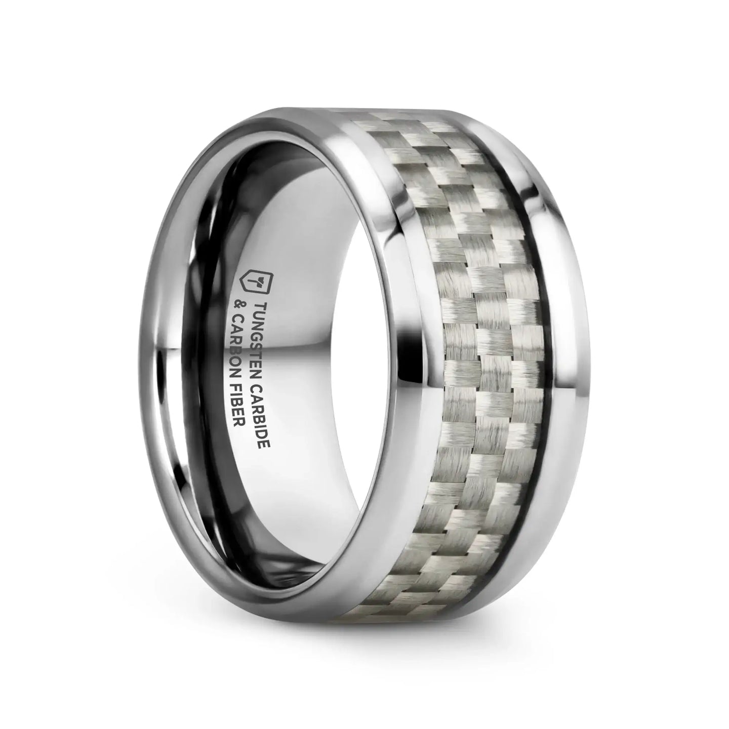 ULTIMUS Tungsten Carbide Ring with Beveled White Carbon Fiber Inlay - 4mm - 12mm - Larson Jewelers