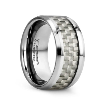 ULTIMUS Tungsten Carbide Ring with Beveled White Carbon Fiber Inlay - 4mm - 12mm - Larson Jewelers