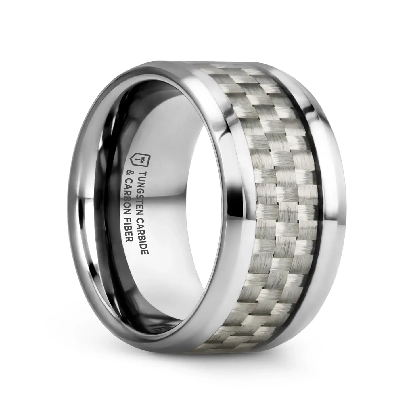ULTIMUS Tungsten Carbide Ring with Beveled White Carbon Fiber Inlay - 4mm - 12mm - Larson Jewelers