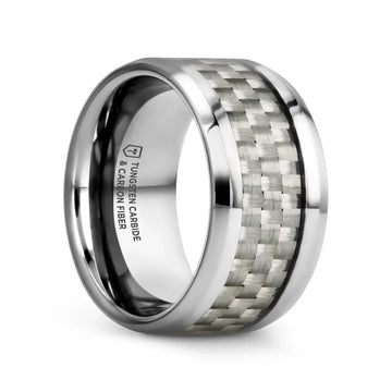 ULTIMUS Tungsten Carbide Ring with Beveled White Carbon Fiber Inlay - 4mm - 12mm - Larson Jewelers