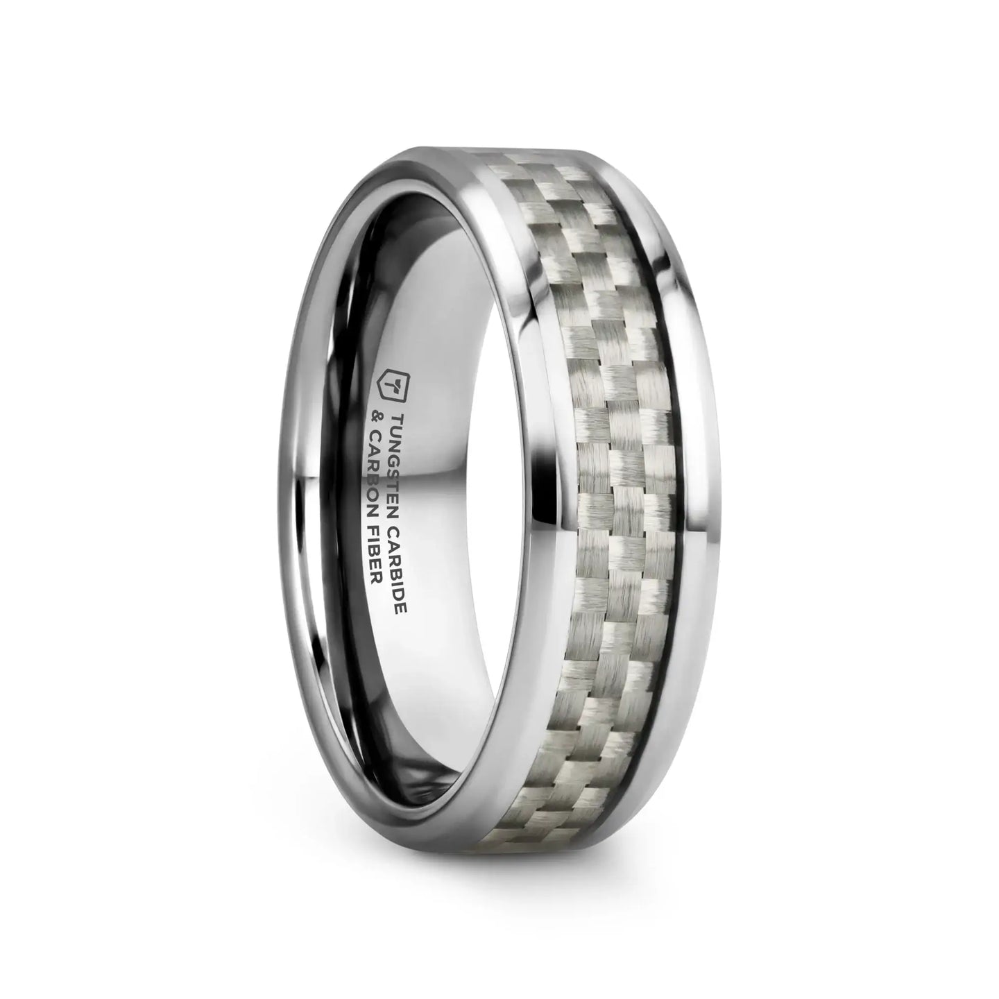 ULTIMUS Tungsten Carbide Ring with Beveled White Carbon Fiber Inlay - 4mm - 12mm - Larson Jewelers