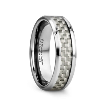 ULTIMUS Tungsten Carbide Ring with Beveled White Carbon Fiber Inlay - 4mm - 12mm - Larson Jewelers