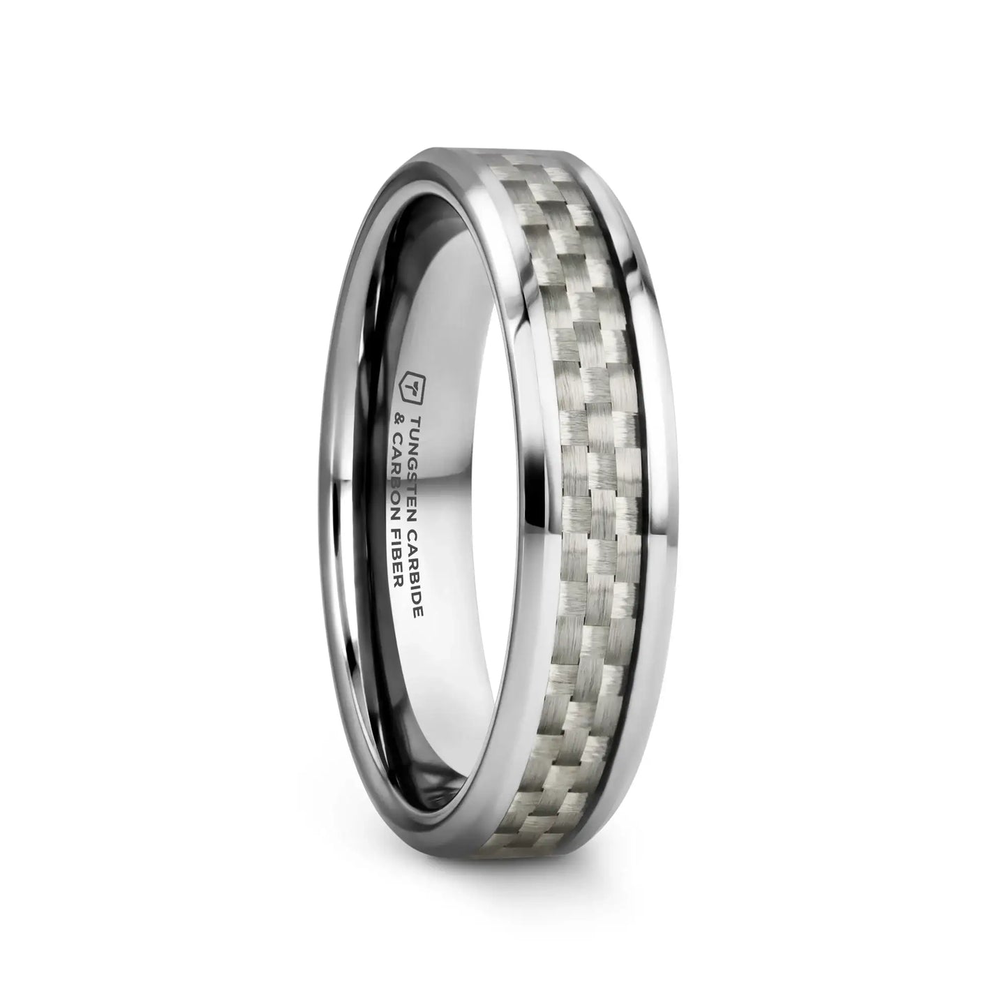 ULTIMUS Tungsten Carbide Ring with Beveled White Carbon Fiber Inlay - 4mm - 12mm - Larson Jewelers