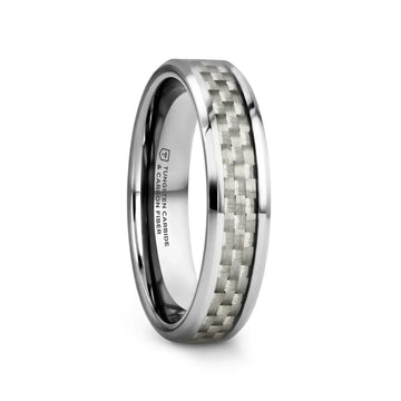 ULTIMUS Tungsten Carbide Ring with Beveled White Carbon Fiber Inlay - 4mm - 12mm - Larson Jewelers