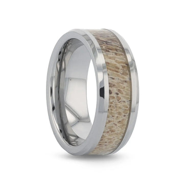 VENADO Beveled Tungsten Carbide Polished Men's Wedding Band with Variable Antler Inlay - 8mm - Larson Jewelers