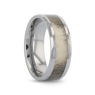 VENADO Beveled Tungsten Carbide Polished Men's Wedding Band with Variable Antler Inlay - 8mm - Larson Jewelers