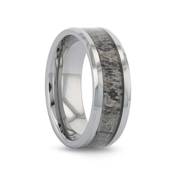 VENADO Beveled Tungsten Carbide Polished Men's Wedding Band with Variable Antler Inlay - 8mm - Larson Jewelers