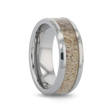 VENADO Beveled Tungsten Carbide Polished Men's Wedding Band with Variable Antler Inlay - 8mm - Larson Jewelers