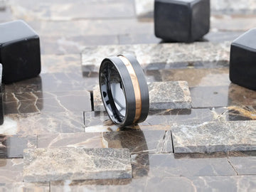 VENICE Black Ceramic Wedding Band with Rose Gold Groove - 4mm - 10mm - Larson Jewelers