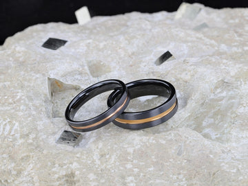 VENICE Black Ceramic Wedding Band with Rose Gold Groove - 4mm - 10mm - Larson Jewelers