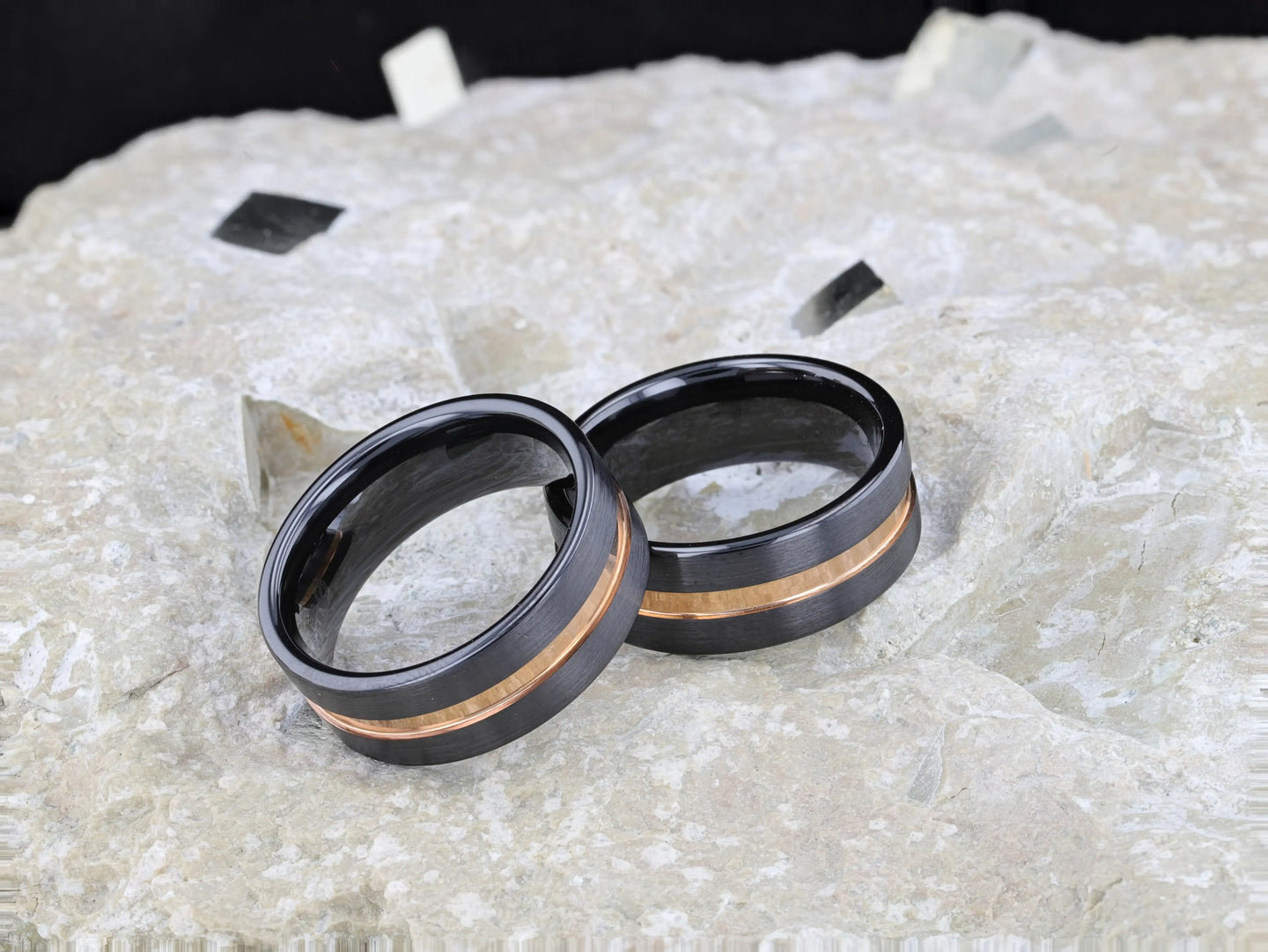 VENICE Black Ceramic Wedding Band with Rose Gold Groove - 4mm - 10mm - Larson Jewelers