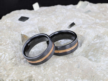 VENICE Black Ceramic Wedding Band with Rose Gold Groove - 4mm - 10mm - Larson Jewelers