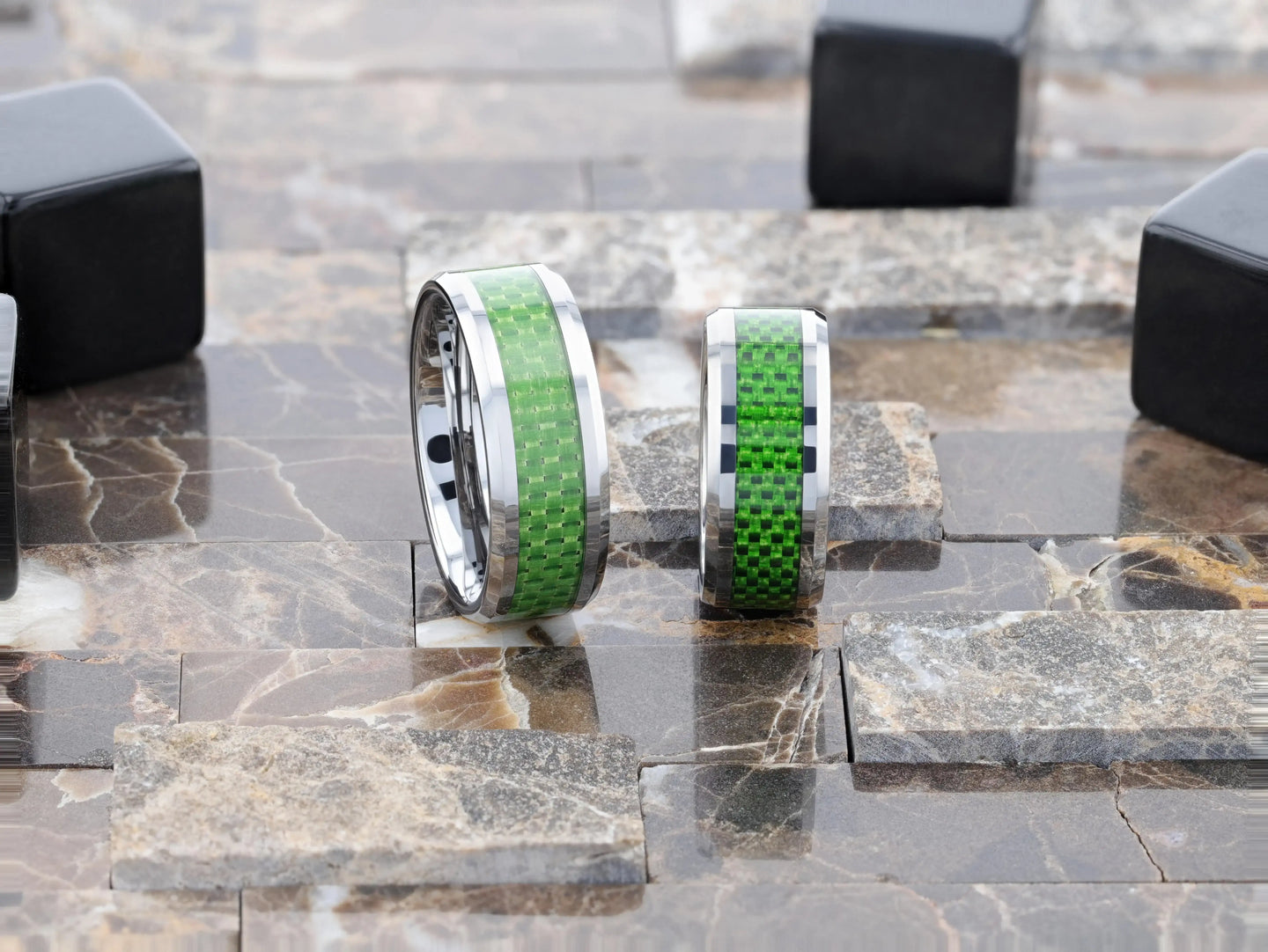 VERMONT Tungsten Wedding Band With Emerald Green Carbon Fiber Inlay - 8mm - Larson Jewelers