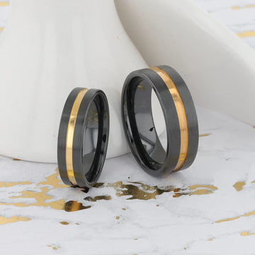VIVALDI Black Ceramic Wedding Band With Yellow Gold Groove - 4mm - 8mm - Larson Jewelers