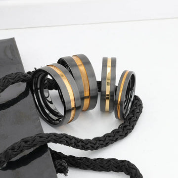 VIVALDI Black Ceramic Wedding Band With Yellow Gold Groove - 4mm - 8mm - Larson Jewelers