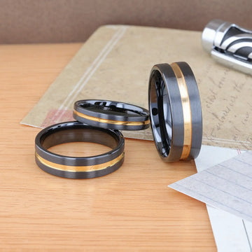 VIVALDI Black Ceramic Wedding Band With Yellow Gold Groove - 4mm - 8mm - Larson Jewelers