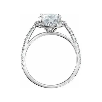 VIVIENNE Pavé Halo Four Prong Solitaire Lab Diamond Engagement Ring in 14K White Gold - Larson Jewelers
