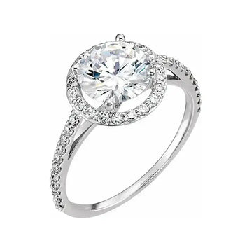 VIVIENNE Pavé Halo Four Prong Solitaire Lab Diamond Engagement Ring in 14K White Gold - Larson Jewelers