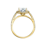 VIVIENNE Pavé Halo Four Prong Solitaire Lab Diamond Engagement Ring in 14K Yellow Gold